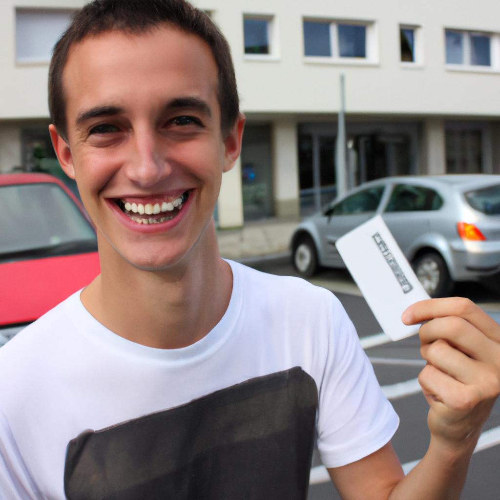 Person holding parking ticket, smiling