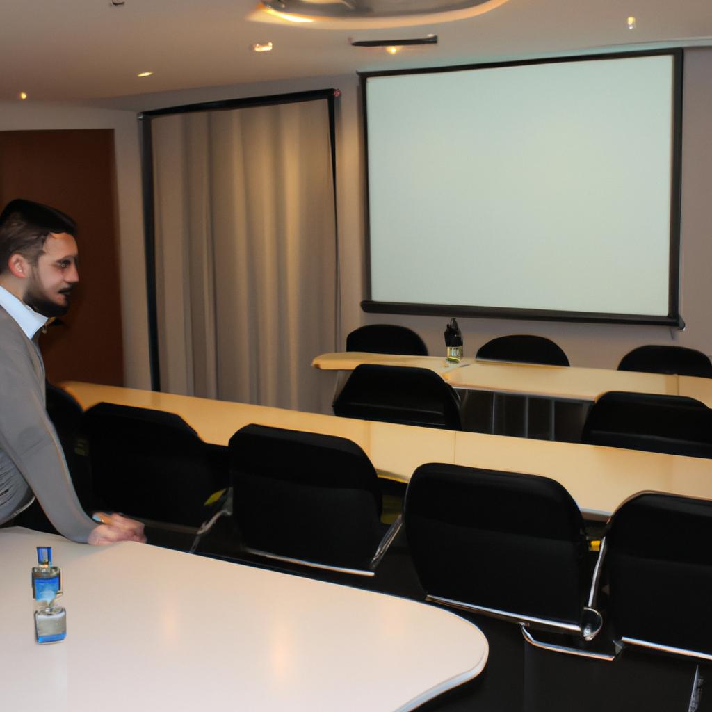 Person in conference room setting