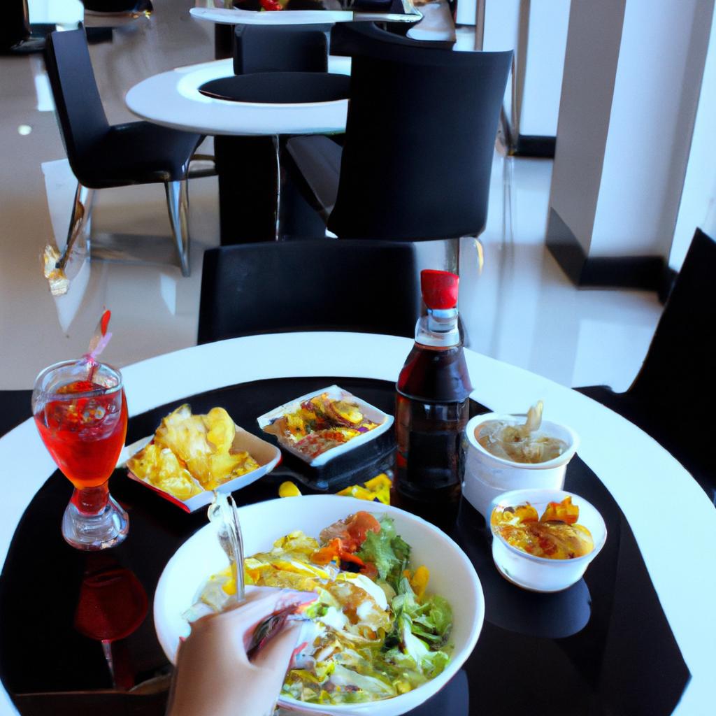 Person dining at airport hotel